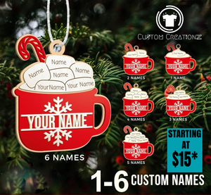 Custom Family Ornament - hot cocoa - tree - Holiday - Christmas