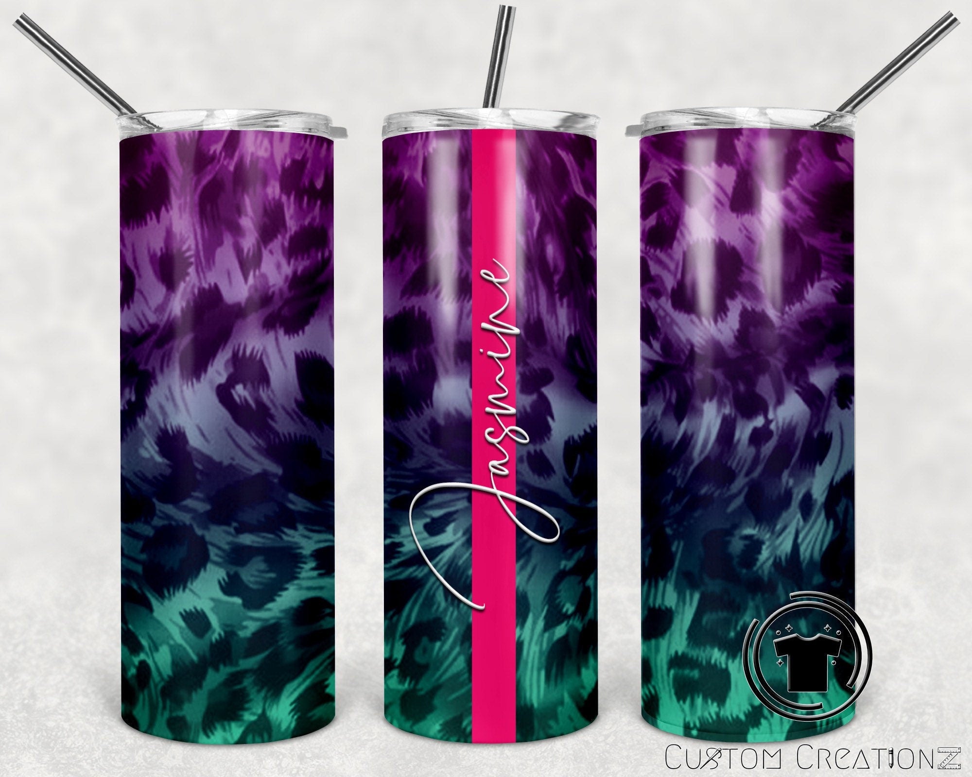 Personalized Stainless Steel 20oz. Tumbler with metal straw - bright animal print