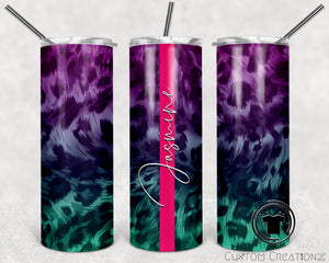 Personalized Stainless Steel 20oz. Tumbler with metal straw - bright animal print
