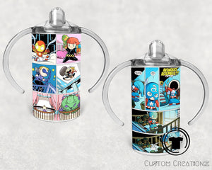 Custom- personalized Trainer Stainless steel 12oz. sippy cups- baby - kids - cartoon - super hero - comic