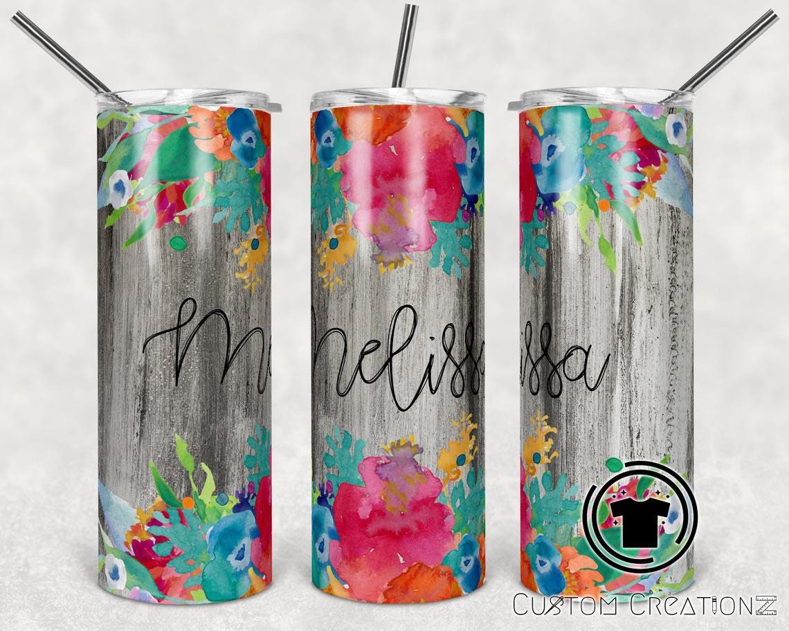 Personalized Stainless Steel 20oz. Tumbler with metal straw - floral - Birthday gift - Mother's Day - Grandma - Nana - abuela
