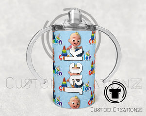 Custom- personalized Trainer Stainless steel 12oz. sippy cups- baby - kids -Cocomelon