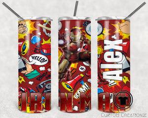Personalized Stainless Steel 20oz. Tumbler with metal straw. - Kids - adults - comic book - fan - Iron