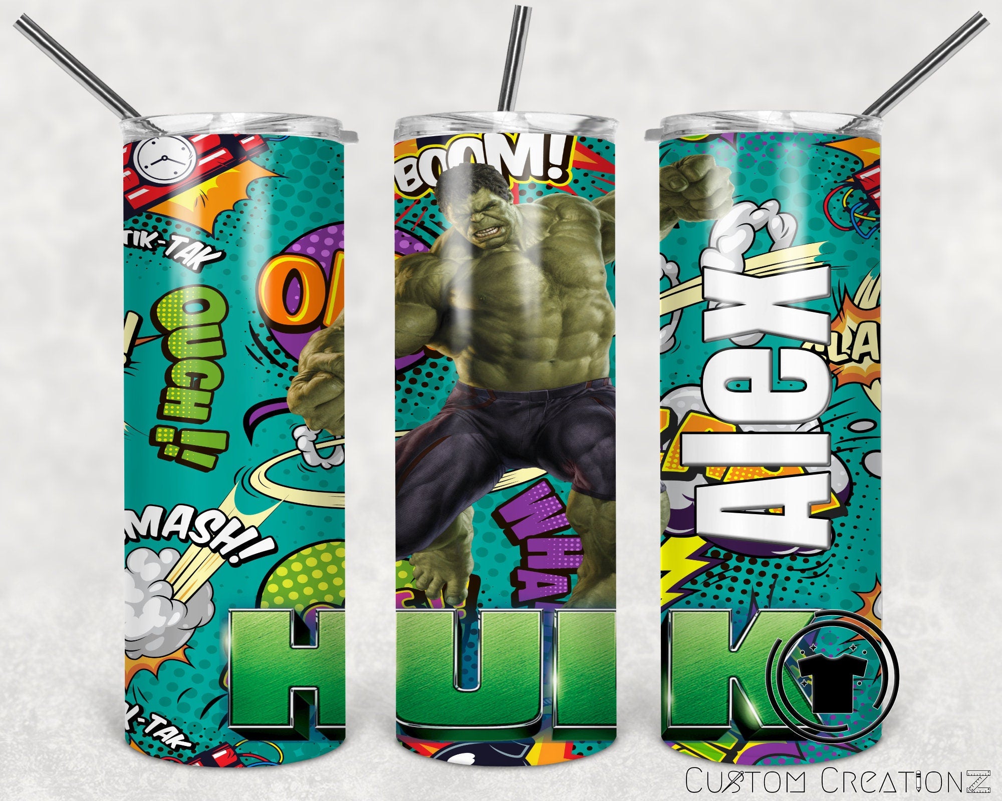 Personalized Stainless Steel 20oz. Tumbler with metal straw. - Kids - adults - comic - fan - super hero-  Birthday Gift - Easter - passover