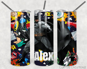 Personalized Stainless Steel 20oz. Tumbler with metal straw. - Kids - adults - comic book - fan - super hero - bat - cave