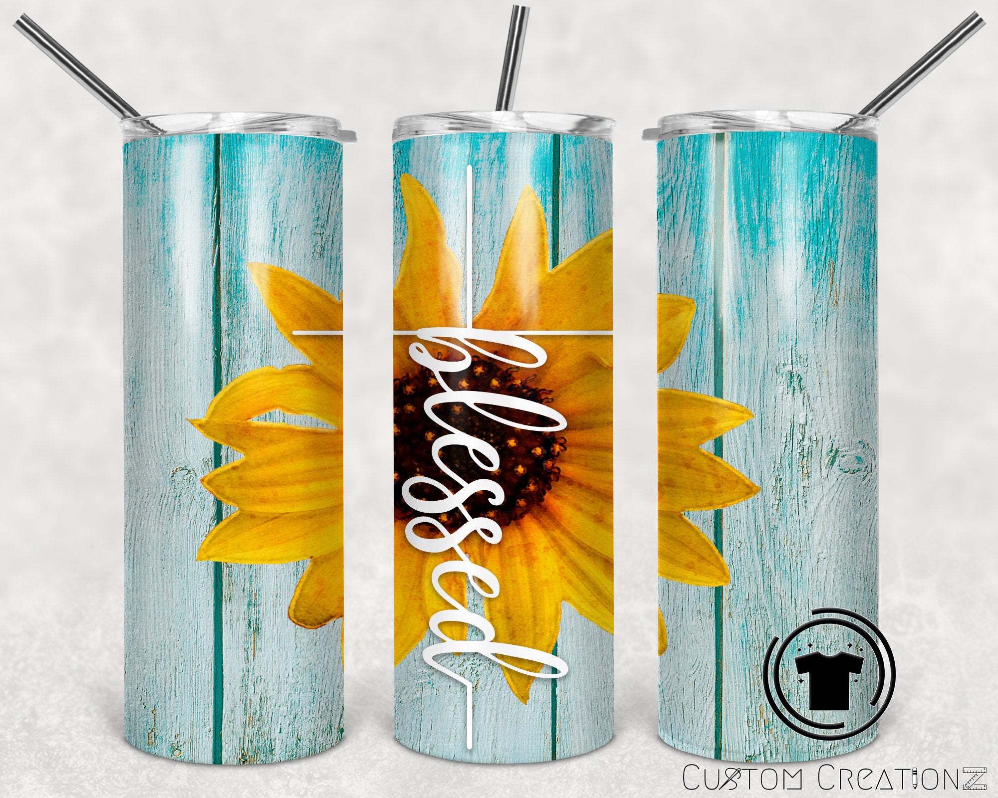 Personalized Stainless Steel 20oz. Tumbler with metal straw. - blessed - sunflower - faith - self love - Mother's Day - Birthday - grandma